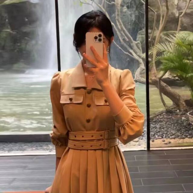 2023 early spring new style this year's popular explosion style long-sleeved waist dress women's large size fat mm chic unique skirt