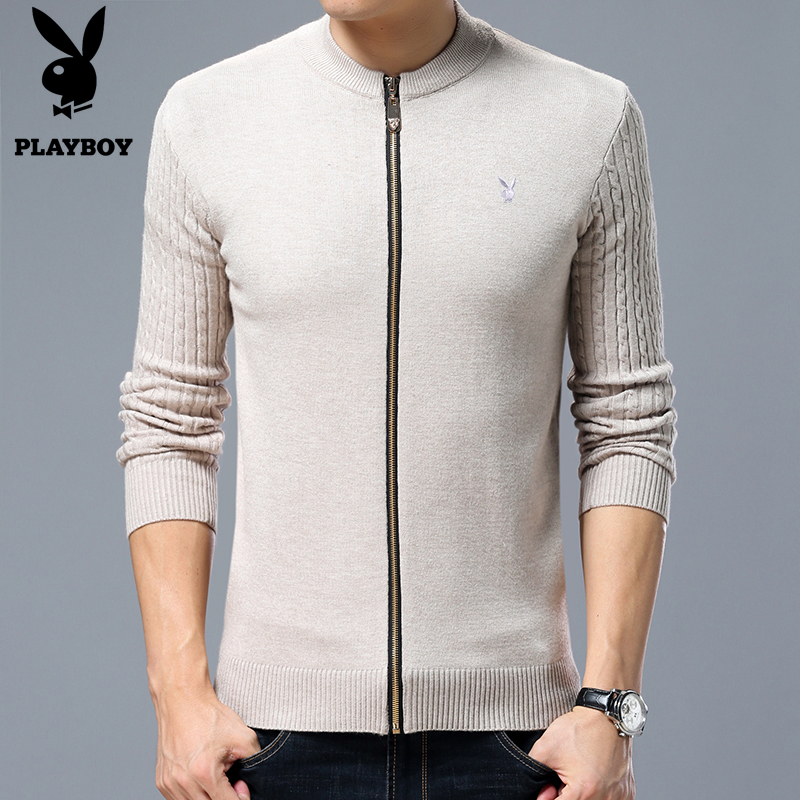 Playboy mùa xuân và mùa thu rắn màu len cardigan áo khoác quần áo len knitsweater nam zip-up nam cardigan của.