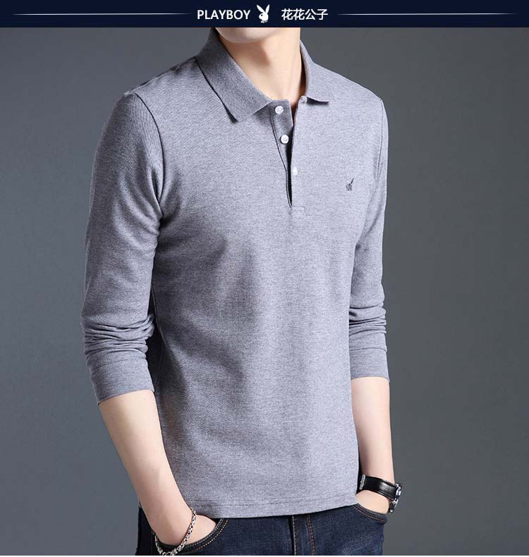 Áo thun dài tay mùa thu Playboy nam Slim size cỡ lớn Áo phông thông thường POLO Áo thun trẻ trung cotton nam áo thun nam có cổ hàng hiệu