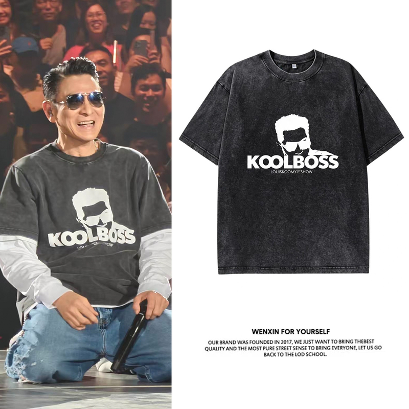 Louis Koo My First Show Same Style as Liu Dehua Merchandise Washed Short-Sleeve T-Shirt Fan Support Item Pure Cotton Top