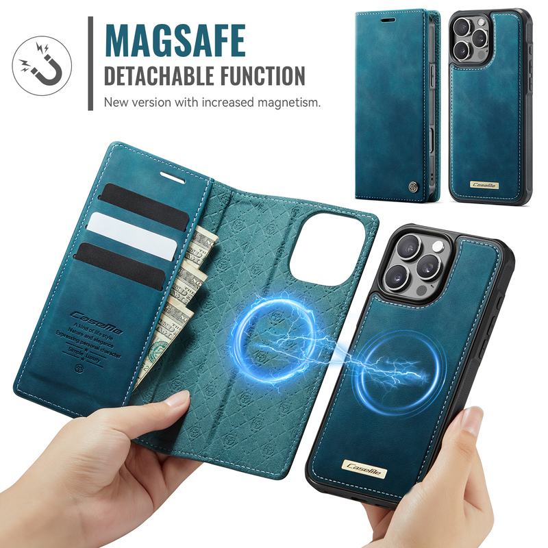 Suitable for iPhone 15 Pro Max Card Holder 16Promax Phone Case Magsafe Magnetic Detachable Business Fashion Apple 13Pm Full Protection Case 14Case Creative Stand Card Holder Leather Case