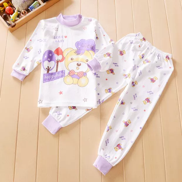 Quần áo trẻ em đồ lót trẻ em thiết lập phim hoạt hình mùa xuân và mùa thu bé gái đồ ngủ trẻ sơ sinh mùa thu quần phù hợp áo lá cho bé gái