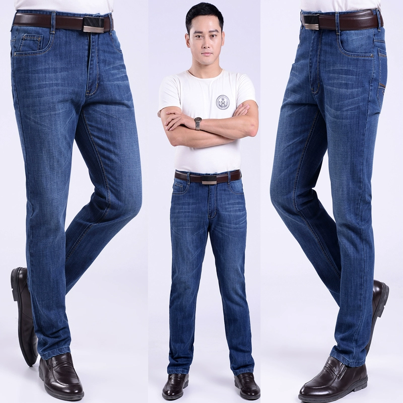 Mùa xuân trung niên quần jeans thẳng cha nam tự tu luyện quần dài giản dị cộng với size đàn ông mùa xuân và mùa hè - Quần jean