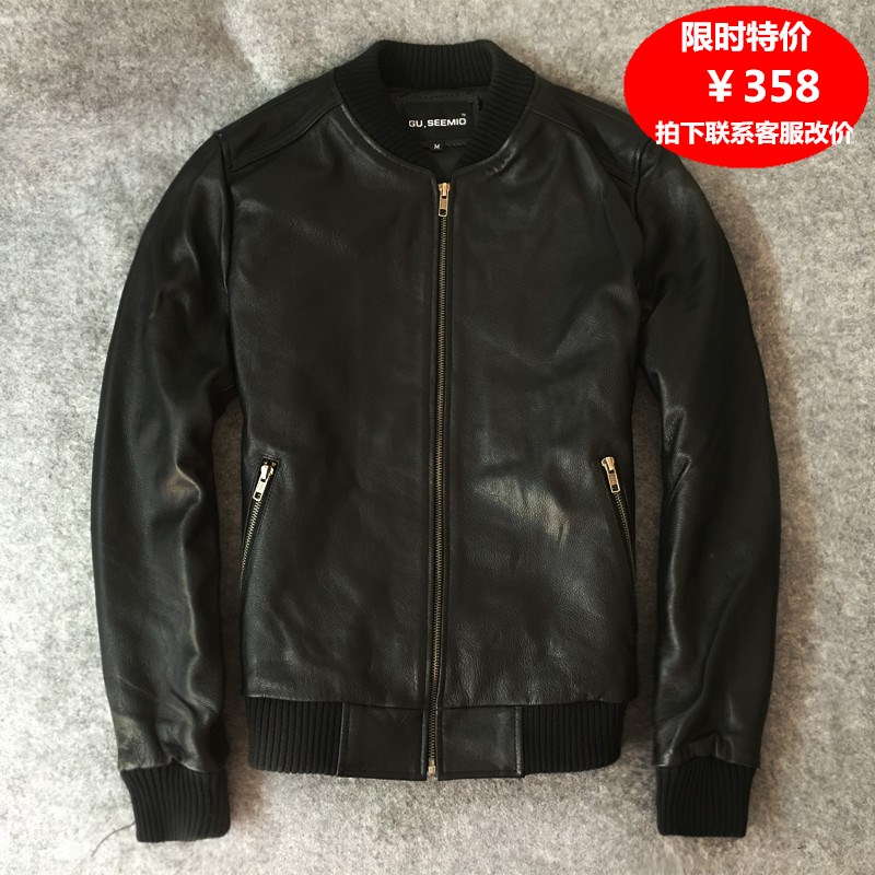 Pick Up Missed Genuine Leather Leather Clothing Male Head Layer Bull Leather Baseball Suit Large Size Yard locomotive Leather Leather Jacket Cow Leather Clothing Thin
