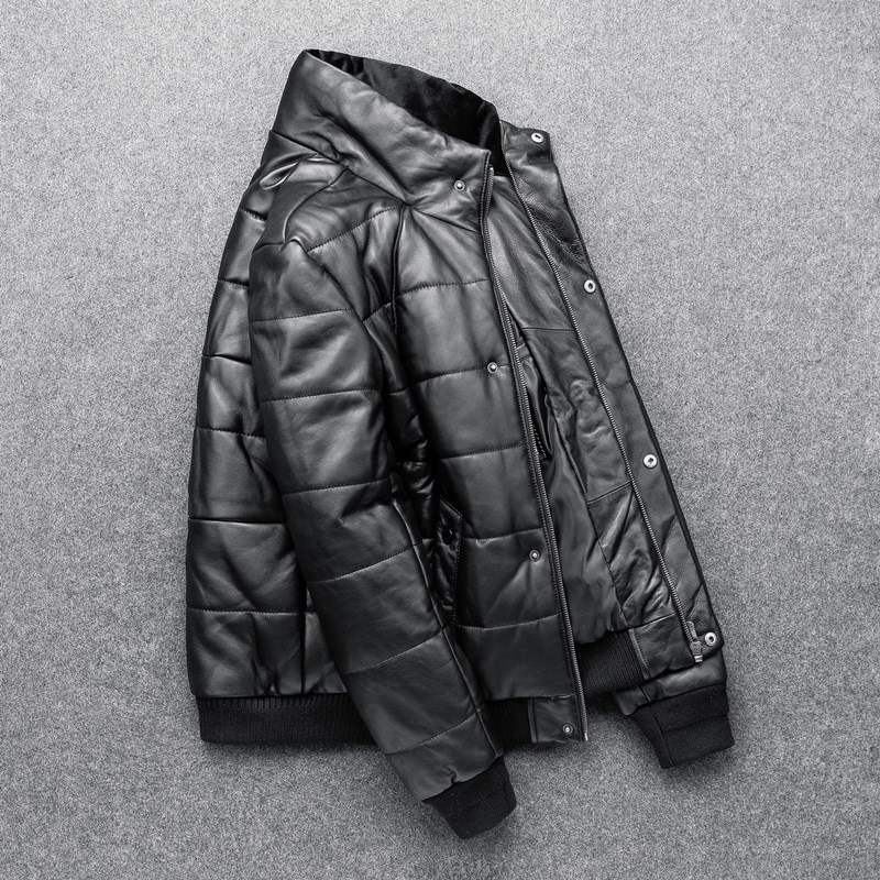 Sheepskin Jacket Layer Sheepskin Down Cotton Winter Warm Jacket Stand Collar Genuine Leather Jacket Men's Slim Fit Thick Leather Jacket