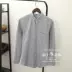 Yu Wenle cotton trắng áo sơ mi nam vải cotton màu xám cơ sở màu xám oxford tay áo dài áo sơ mi nam sọc Áo