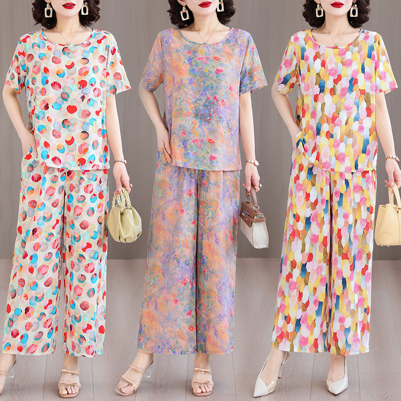 Printed Ethnic Style Fashionable Cotton Silk Suit for Women, Summer Abstract Pajamas, Home Wear, Slimming and Flattering, Can Be Worn Outside Printed Ethnic Style Fashionable Cotton Silk Suit for Women, Summer Abstract Pajamas, Home Wear, Slimming and Flattering, Can Be Worn Outside