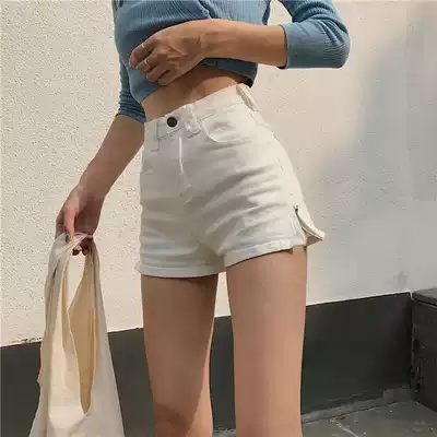 Korean version of chic slim stretch thin hot pants autumn Joker A side zipper split shorts women jeans