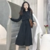 Đầu mùa thu mới side khe thiết kế áo dài váy triều Hàn Quốc phiên bản của eo tính khí slim dress nữ váy đầm