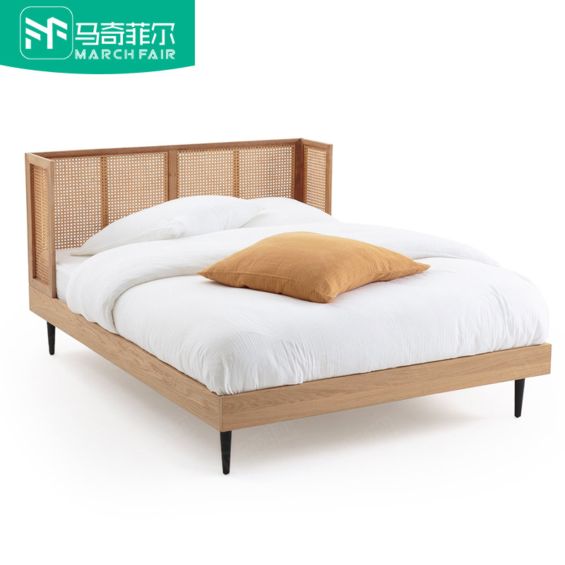 Marchfield Nordic solid wood bed rattan rattan rattan art furniture hotel homestay apartment modern minimalist ins