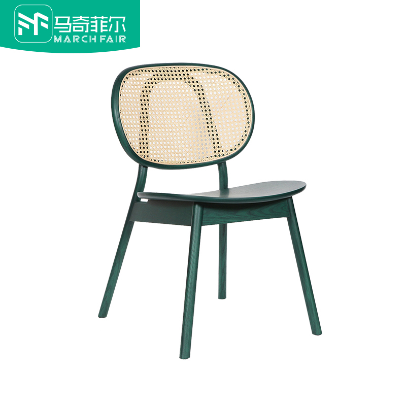 Marchfield Solid Wood Rattan Armrest Dining Chair Restaurant Chair Leisure Chair Nordic Retro Coffee Chair B&B Net Red Chair