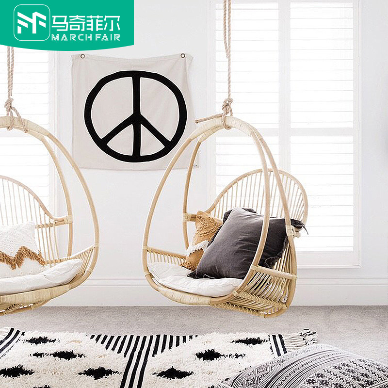 Nordic Indonesia ins greenhouse real rattan handmade rattan hanging chair swing homestay balcony net red hanging basket