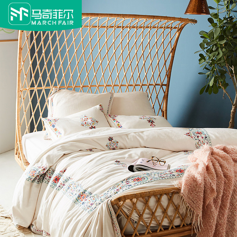 Rattan art ins Indonesian rattan bed creative bedroom rattan bed homestay furniture inn double bed designer furniture ins - Taobao
