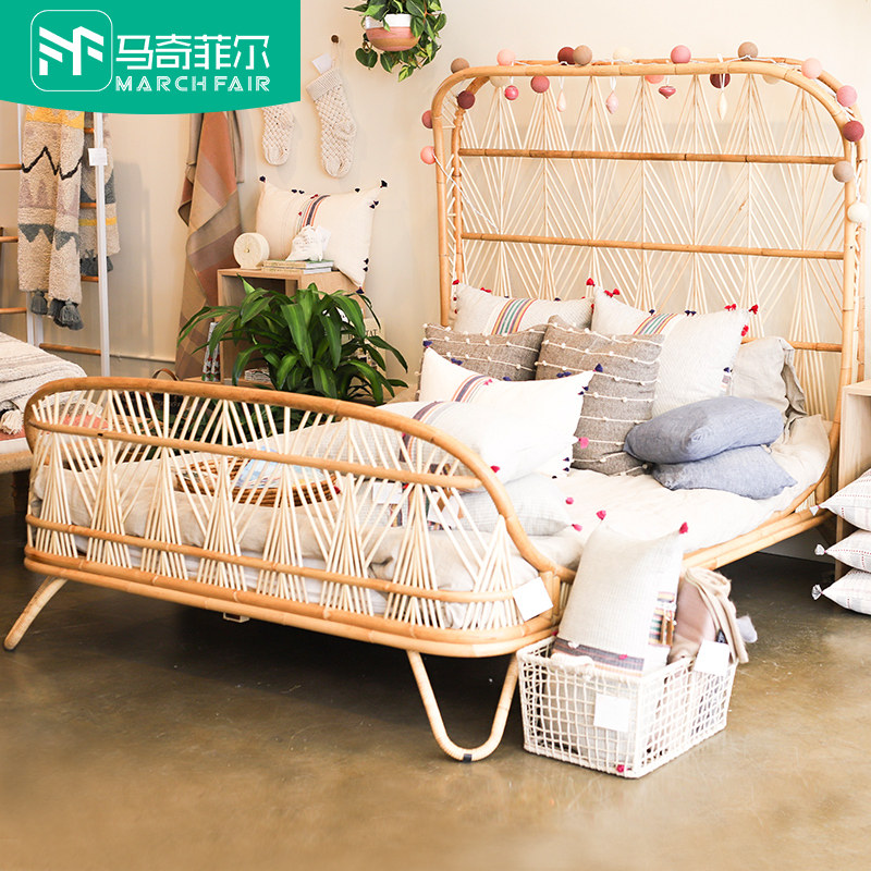Nordic Indonesia Rattan Bed 1.8m Double Bed Hotel Rattan Bed B&B Apartment Furniture Rattan Bed Apartment Ins Wind