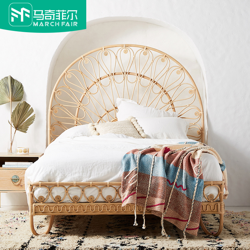 Southeast Asian rattan art furniture Indonesia creative bedroom homestay inn double bed Japanese rattan bed ins