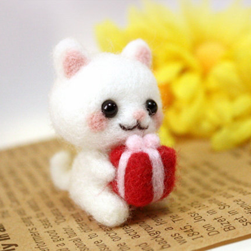 Small edamame wool felt diy material bag poke poke handmade adult handmade cute cat kitten