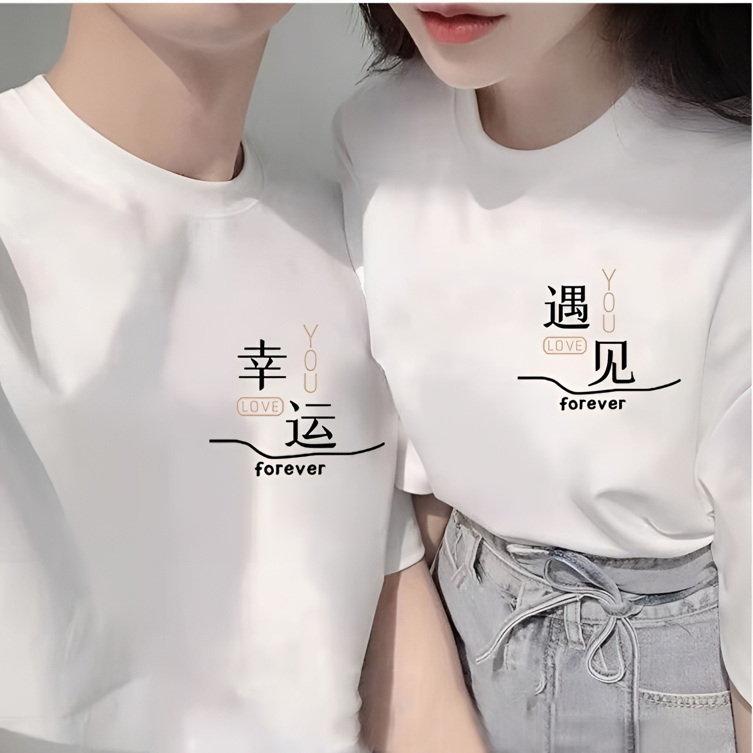 2025 New Lucky Couple Dress Men's and Women's Short Sleeve T-shirt Pure Cotton Loose Top Versatile Half Sleeve T-shirt