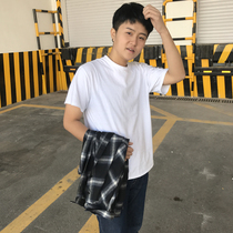 Short sleeve loose thickened pure cotton beating bottom LES handsome T-shirt impermeable fabric small code neutral female black and white half sleeve short sleeve