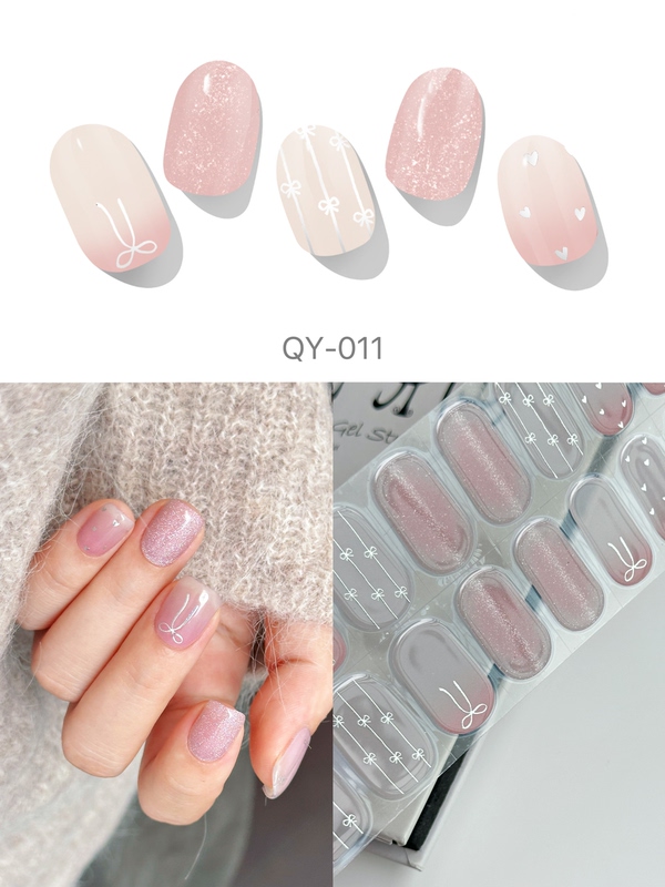Qiyiguo 3.0 Semi-Baked Semi-Cured Uv Gel Nail Stickers [Pink Ballet] Qy-011