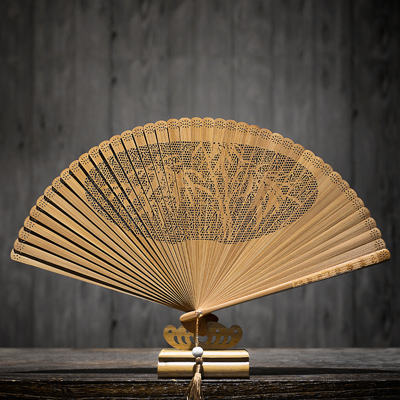 Old Gate door All Bamboo engraving fan ancient wind fan Fan China Wind Gift Fan Sandalwood Fan Craft Fan