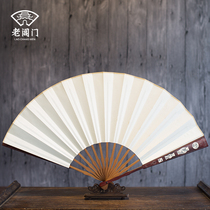 Laochangmen Su fan landscape vase one foot 13 square Ebony silver inlaid fan folding fan Mens fan gift fan custom