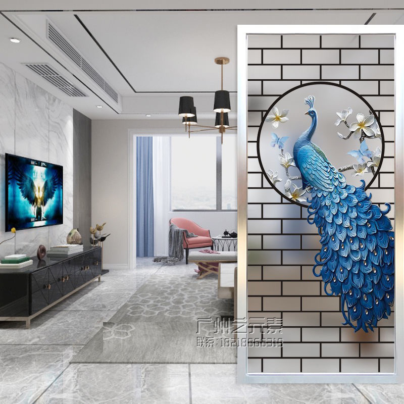 Custom Glass Screen Partition Living Room Bedroom Modern Brief Access To Family Background Frosted Steel Chemical Process Peacock