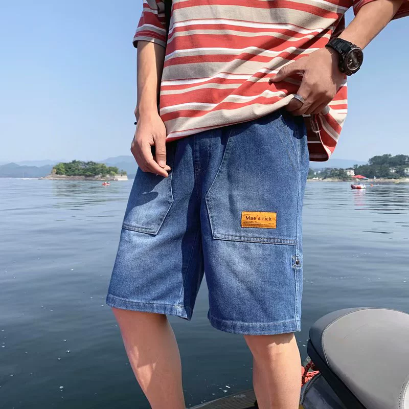 Quần short nam denim mùa hè mỏng phần xu hướng phù hợp với quần năm điểm cho nam 2020 quần yếm mới - Quần jean