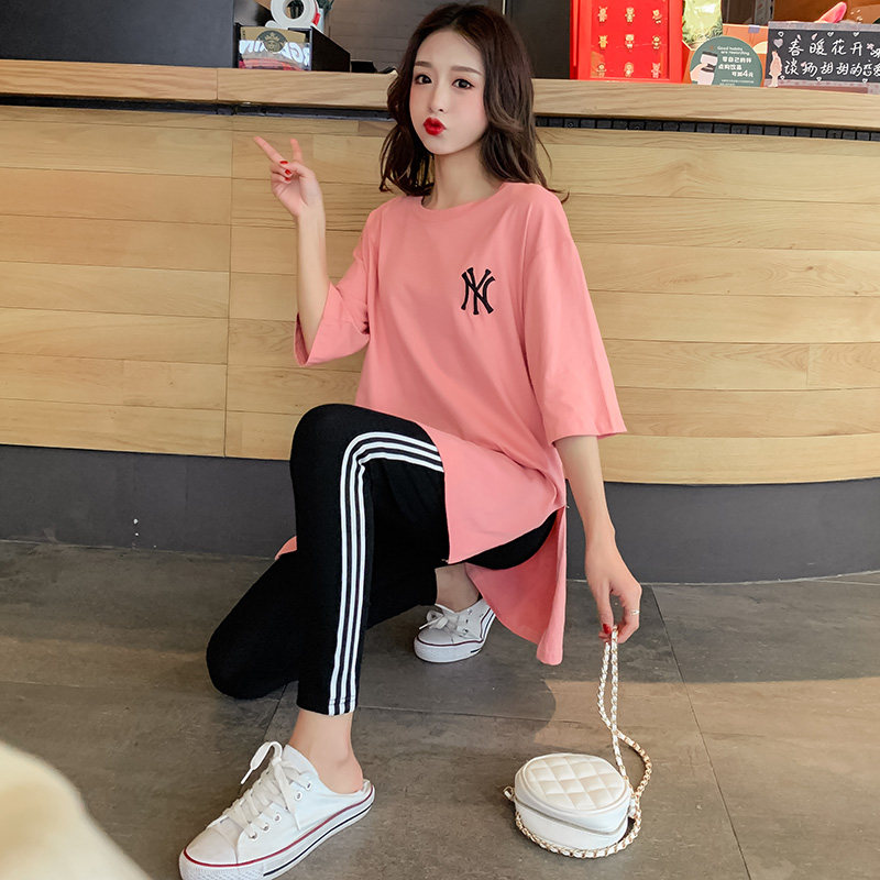 Pregnancy Maternity Dress Summer Suit Out Fashion style Summer Clothing Casual Short Sleeve T-Shirt Tennis Red Temperament Two Sets of Ocean Pie Summer