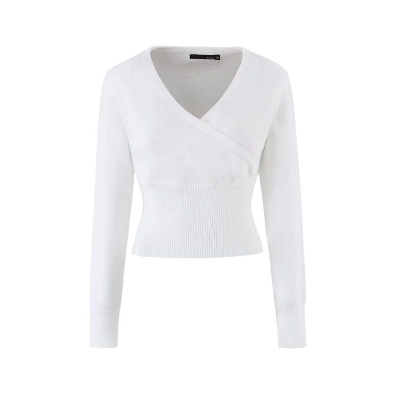 European and American Style Foreign Trade Women's Clothing Autumn New Cross V-Neck Wrap-Around Knit Pullover Sweater with Puff Sleeves and Waist-Cinching Design