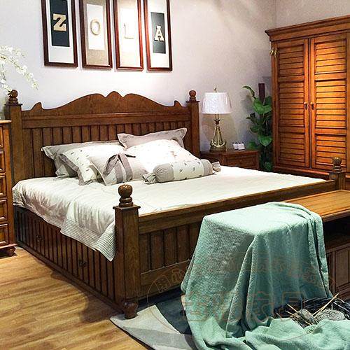 Custom-made American style 1.8m solid wood double bed 1.5 horizontal bar oak bed 1.2 simple children's bed retro box bed