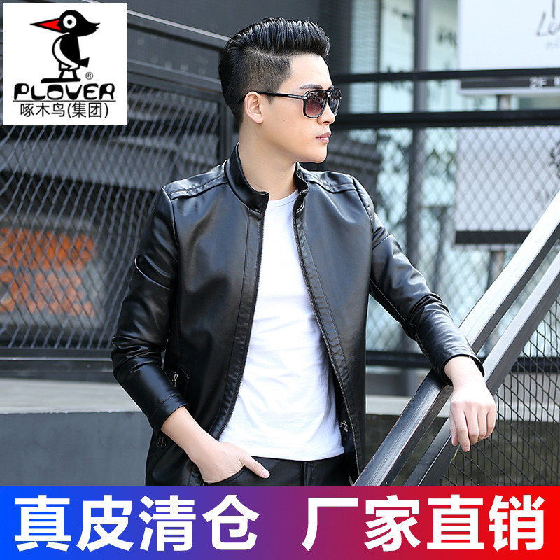 Woodpecker Haining leather leather men's youth motorcycle handsome trend Korean slim leather jacket jacket spring