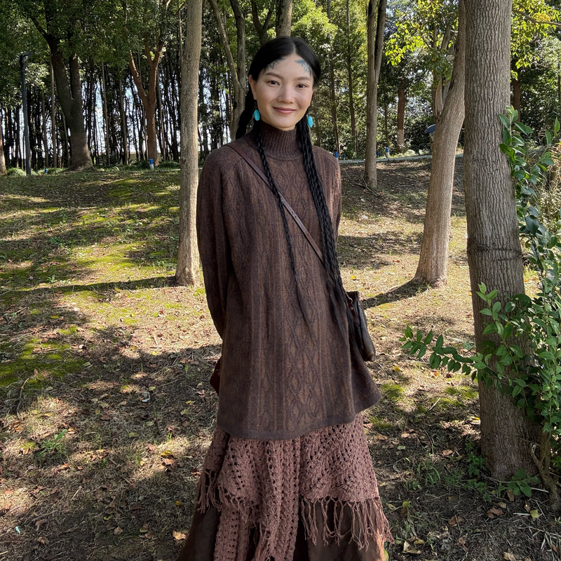 A Type of Traditional Chinese Style Diamond-Patterned Knit Turtleneck Sweater (698) for Autumn and Winter, Loose-Fitting, Warm, Vintage, Artistic Cable Knit A Type of Traditional Chinese Style Diamond-Patterned Knit Turtleneck Sweater (698) for Autumn and Winter, Loose-Fitting, Warm, Vintage, Artistic Cable Knit
