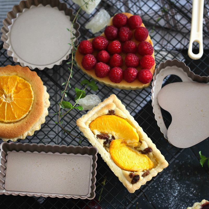 Learn to cook 4 inch mini pie plate fruit tower tart baking mold live bottom golden non-stick peach heart rectangular