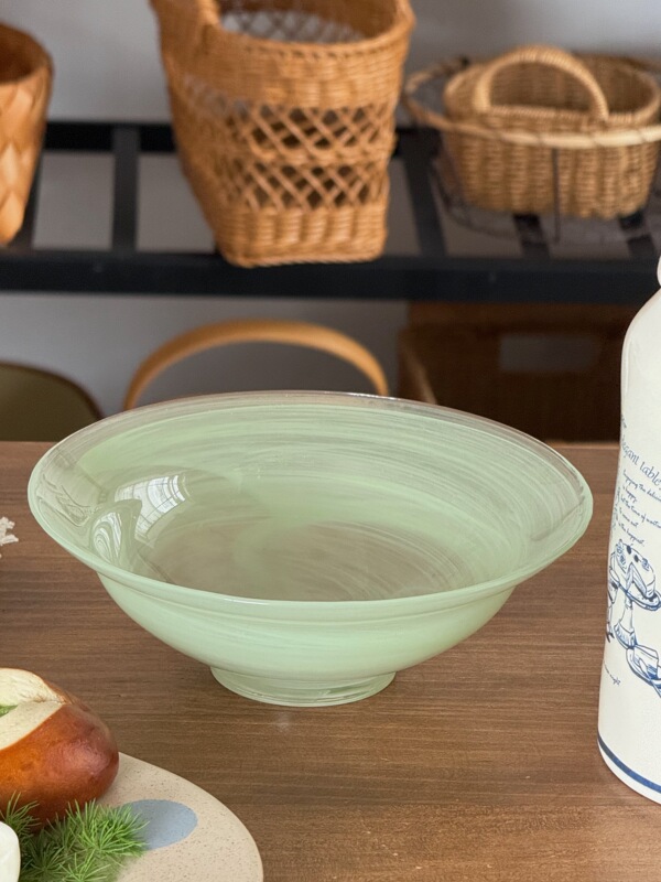 Lu'Aa Japanese-Style Cloud and Mist Honeydew Green Simple Glass Straw Hat Bowl Fruit Bowl Salad Yogurt Bowl Breakfast Bowl