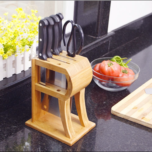 R-shaped bamboo knife holder tool holder Kitchen supplies storage knife holder Multi-function shelf hollow cleaning creative knife holder