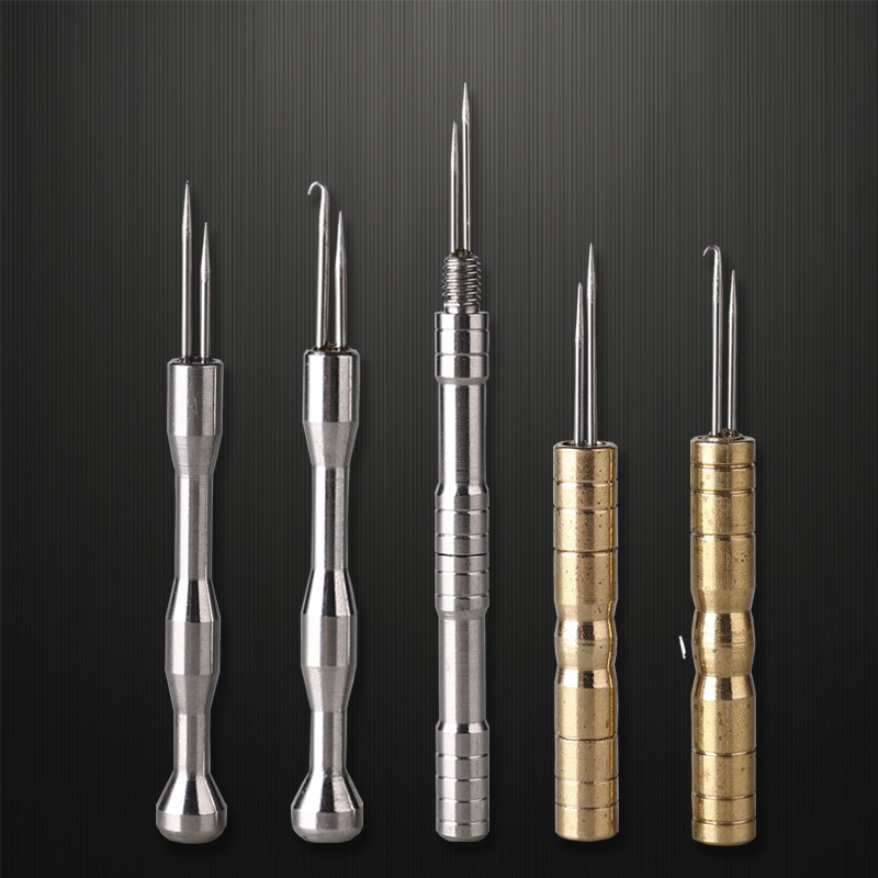 Stainless steel sub-wire knotter tie thread pick needle double head pull needle metal curved hook fish wire knotter mahogany wire ruler