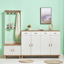 Nordic large-capacity foyer storage shoe cabinet hanger combination European high and low partition shoe stool entrance coat cabinet