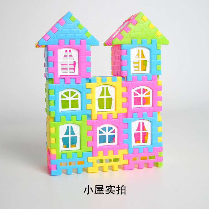 Large house building blocks children plastic assembly toys plugged in kindergarten and pitched villa open windows boys and girls