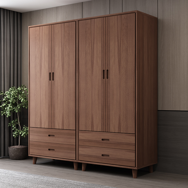 Modern minimalist all solid wood double door wardrobe storage cabinet wardrobe environmental protection beech open door wardrobe bedroom furniture QC