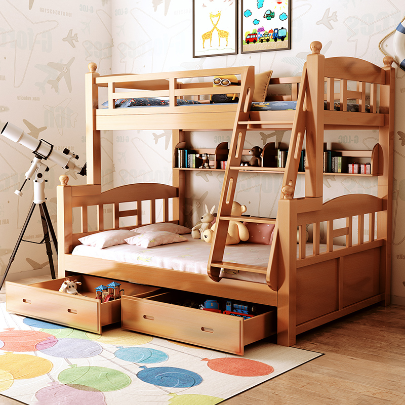 Baifang all solid wood children's high and low bed two-layer mother-to-child bed multifunctional adult beech wood mother and child bunk bed double-layered