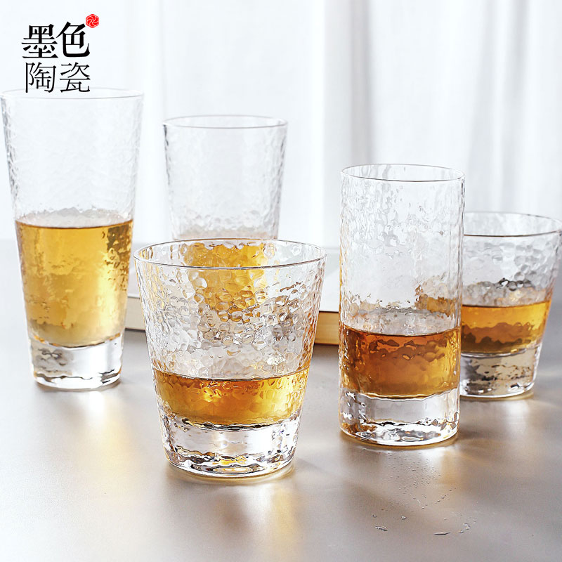 Hammer grain glass home creative drinking cup European transparent beer glass juice cup drink cup ink color