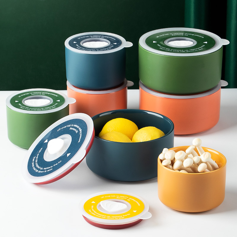 Ink-colored ceramic split small lunch box with lid can microwave oven heating special office Mini lunchbox refreshing bowl