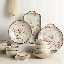 Ink Japanese vintage dishes set household cutlery 2021 New housewarming bowls and chopsticks bowl combination Spring Spring Flowers