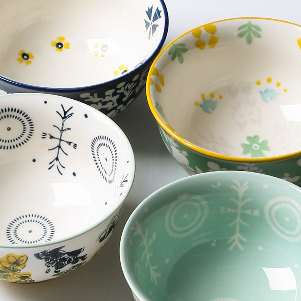 Day Style Hand-painted under Painted Ceramic Dining Bowl single Home Tableware Creative High Foot Rice Bowl Big Noodle Bowl