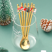 Ink Christmas tableware eating spoon cute thickened Korean long handle spoon drink spoon dessert children spoon Fork