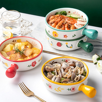 Ink creative baking tray with handle oven special personalized net red plate household ceramic baked rice baking plate dish plate