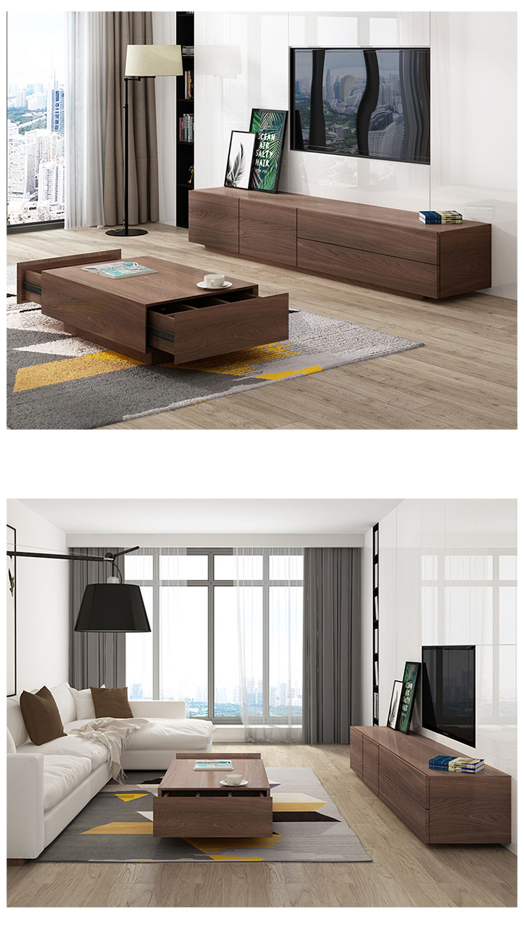 Bắc Âu hiện đại tối giản hình chữ nhật màu đen tủ TV kết hợp bàn cà phê căn hộ nhỏ phòng khách sáng tạo nội thất tùy chỉnh - Bàn trà bàn tròn sofa