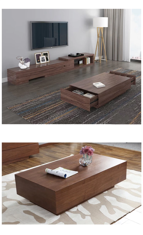 Bắc Âu hiện đại tối giản hình chữ nhật màu đen tủ TV kết hợp bàn cà phê căn hộ nhỏ phòng khách sáng tạo nội thất tùy chỉnh - Bàn trà