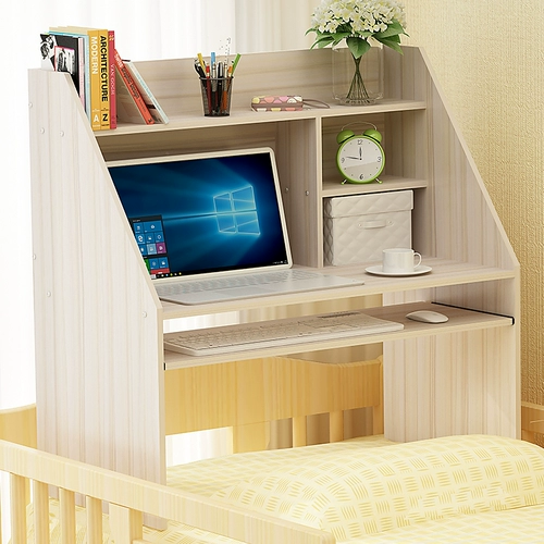 Поставить кровать на кровать общежития студента колледжа, ленивый стол на столе на компьютерном столе, кровать ноутбука на кровати, компьютерный стол