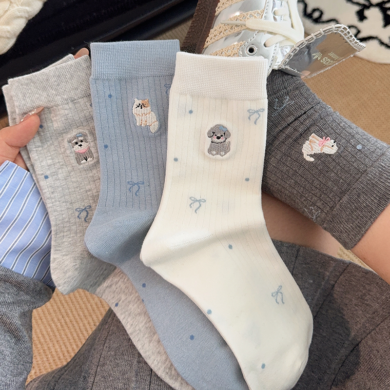 New Gray Cute Socks for Women, Mid-Calf Socks, Trendy Cotton Socks, Spring and Autumn Japanese Style Cartoon Bowknot Slouch Socks New Gray Cute Socks for Women, Mid-Calf Socks, Trendy Cotton Socks, Spring and Autumn Japanese Style Cartoon Bowknot Slouch Socks